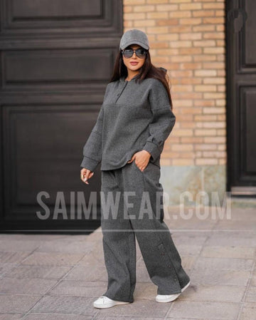 2 Pcs Button Fashion Hooded Winter Tracksuit SW 00106