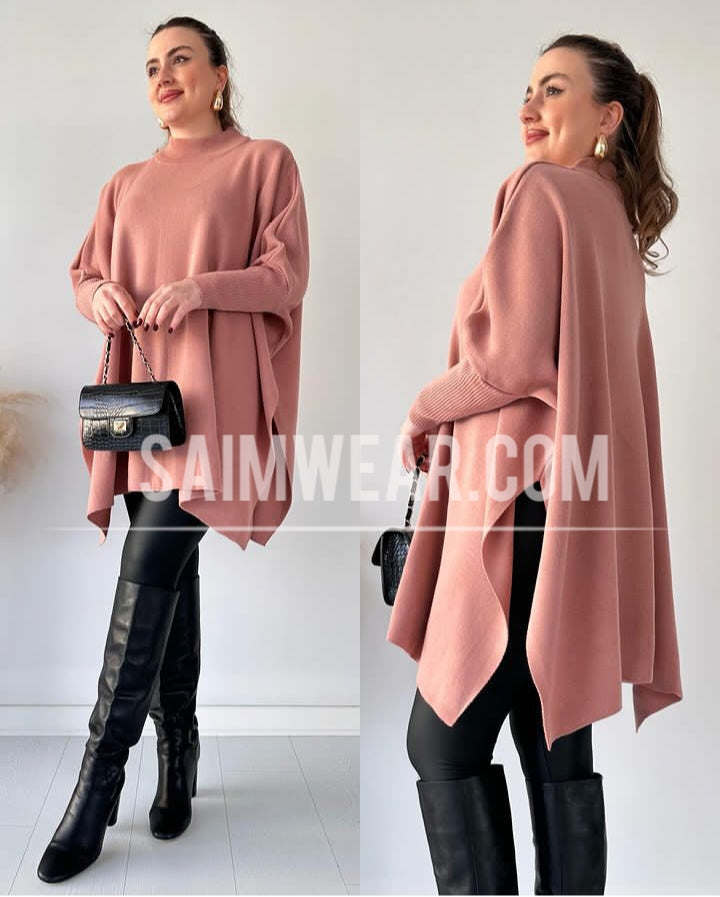 Batwing Style Fleece Shawl Poncho CH-395
